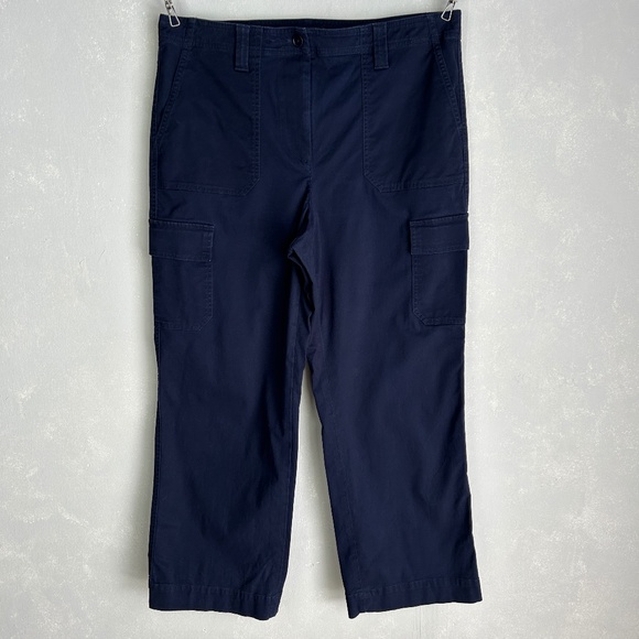 Talbots size 14 cargo crop chino pant navy straight leg high rise cotton blend - Picture 1 of 10